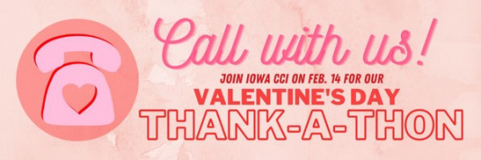 pink and red background in theme of Valentine's day with text reading "call with us!"