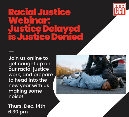 image showing a black man being handcuffed by police and text about December 14 webinar